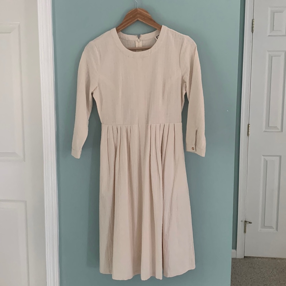MOVINT Oatmeal White Cotton Fit and Flare Dress Size S